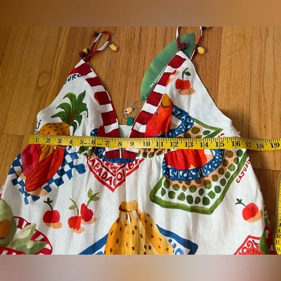 FARM Rio Mixed Picnic Tiered Maxi Dress with Fruit & Stripe Print M - Picture 8 of 11